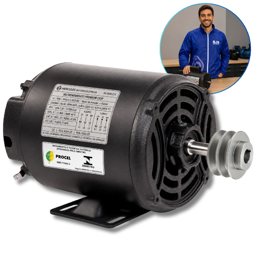 Motor Elétrico 3CV Trifásico Alta Rotação 2 Polos Polia 220/380V Compressor Bivolt
