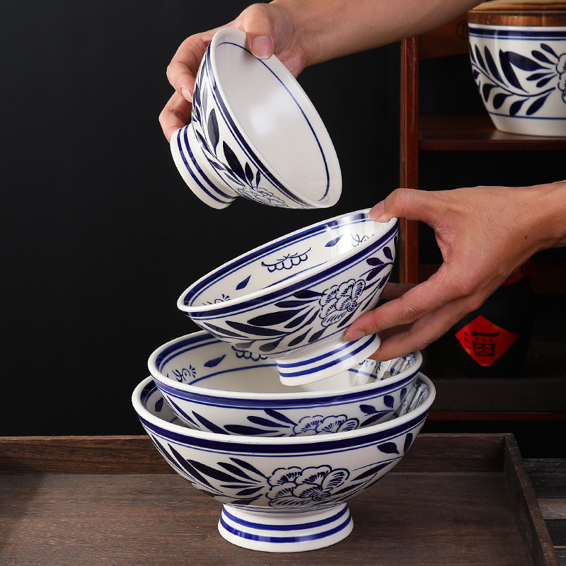 Tigela grande de ramen retrô pintada à mão Tigela de ramen antiga Guanzhong grande de cerâmica Tigela de macarrão