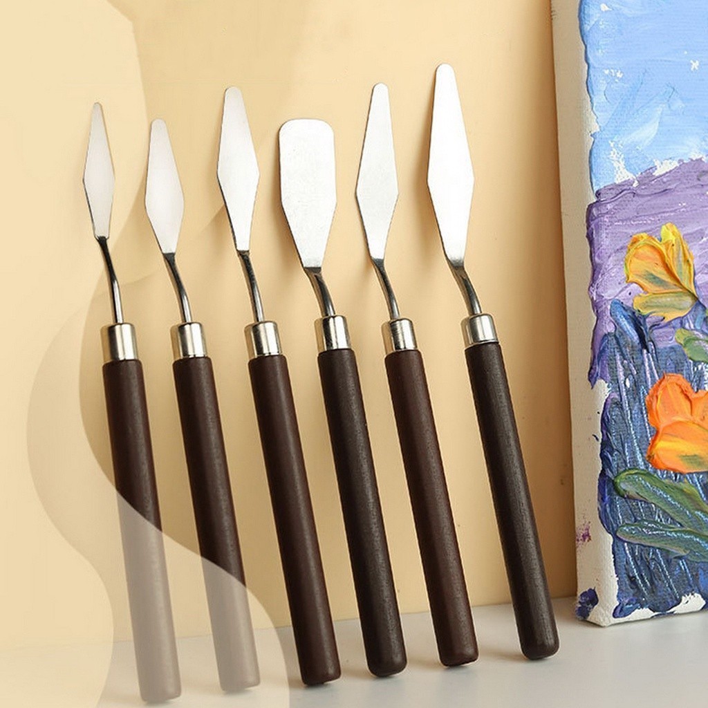 7Pçs Paleta De Faca De Aço Inoxidável Mista Para Pintura A Óleo / Espátula Raspador em Oferta na Shopee