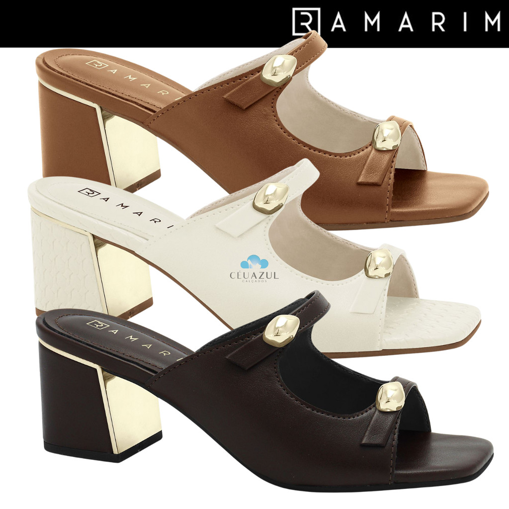 Tamanco Ramarim Feminino Salto Bloco Detalhe Metalizado