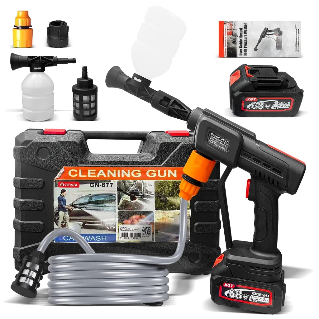 Lavadora de alta pressão portátil com pistola e acessórios  Bateria de Lítio 68V 6.0Ah