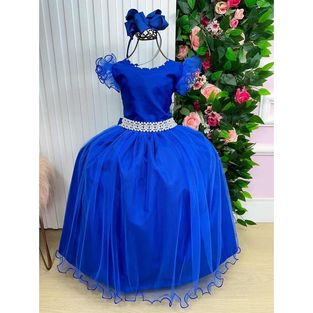 Vestido Infantil Menina Longo Azul Royal Dama De Honra Daminha Formatura Evento Casamento Florista