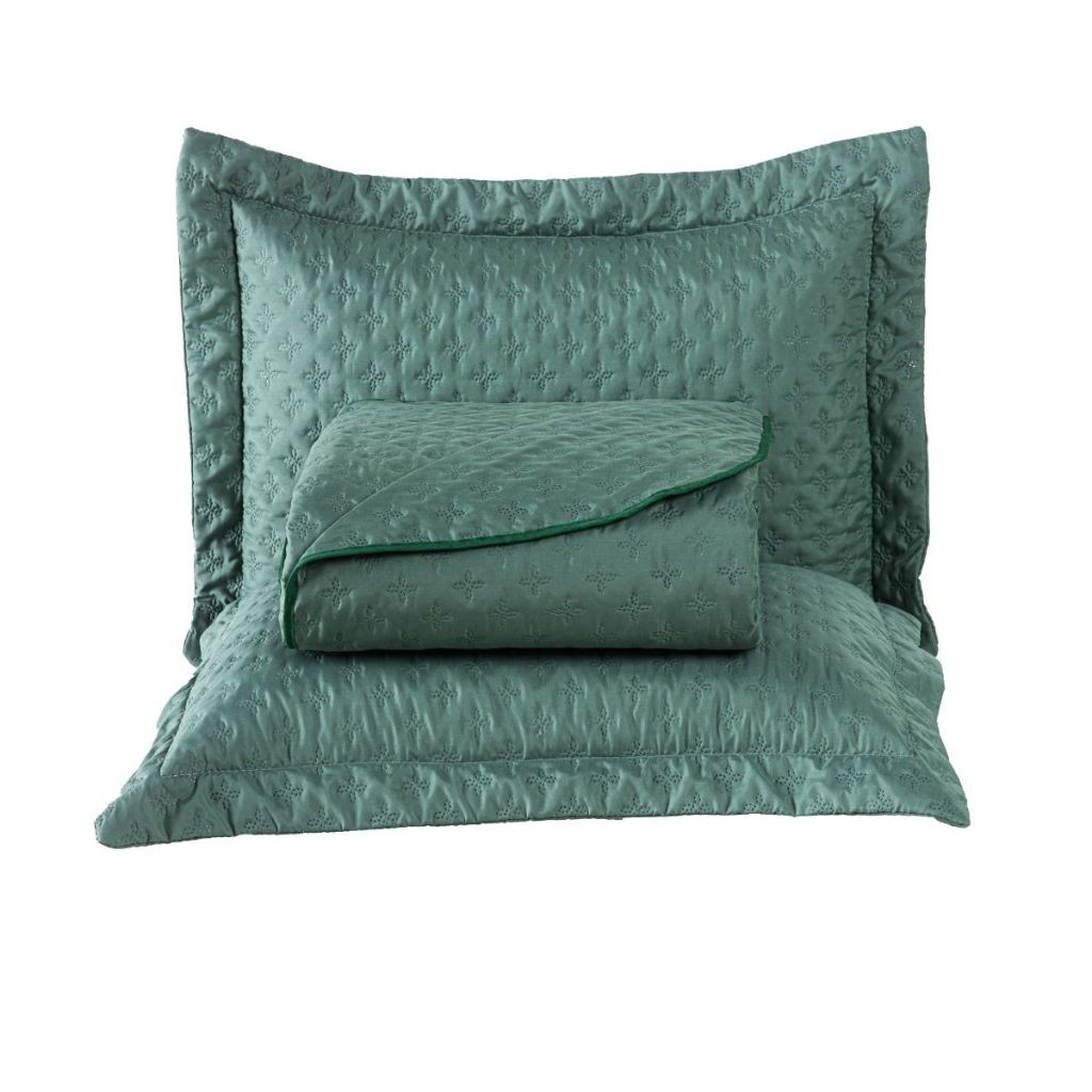 Kit Colcha Cobre Leito Jogo Roupa Cama Edredom Matelado Casal 3 Pçs Toque Suave 200 Fios Verde Luxo