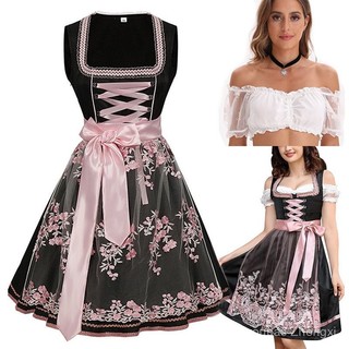 Vestido Dirndl Alemão para Mulheres para Oktoberfest, Fantasia de Carnaval Bávaro, Vestido Sem Mangas com Decote Quadrad