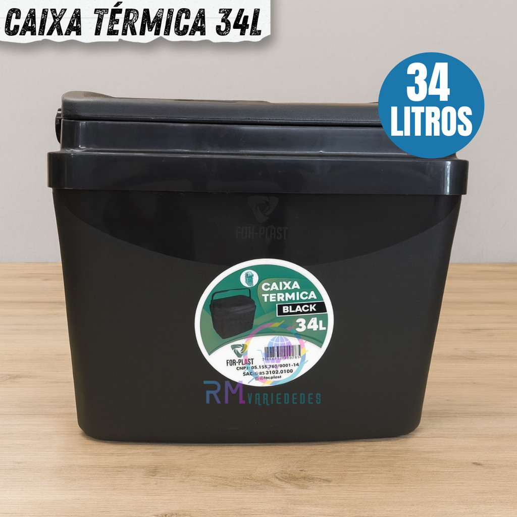 Caixa Térmica 34 Litros Black Cooler Resistente  Com Alça  Porta Copos Praia Camping