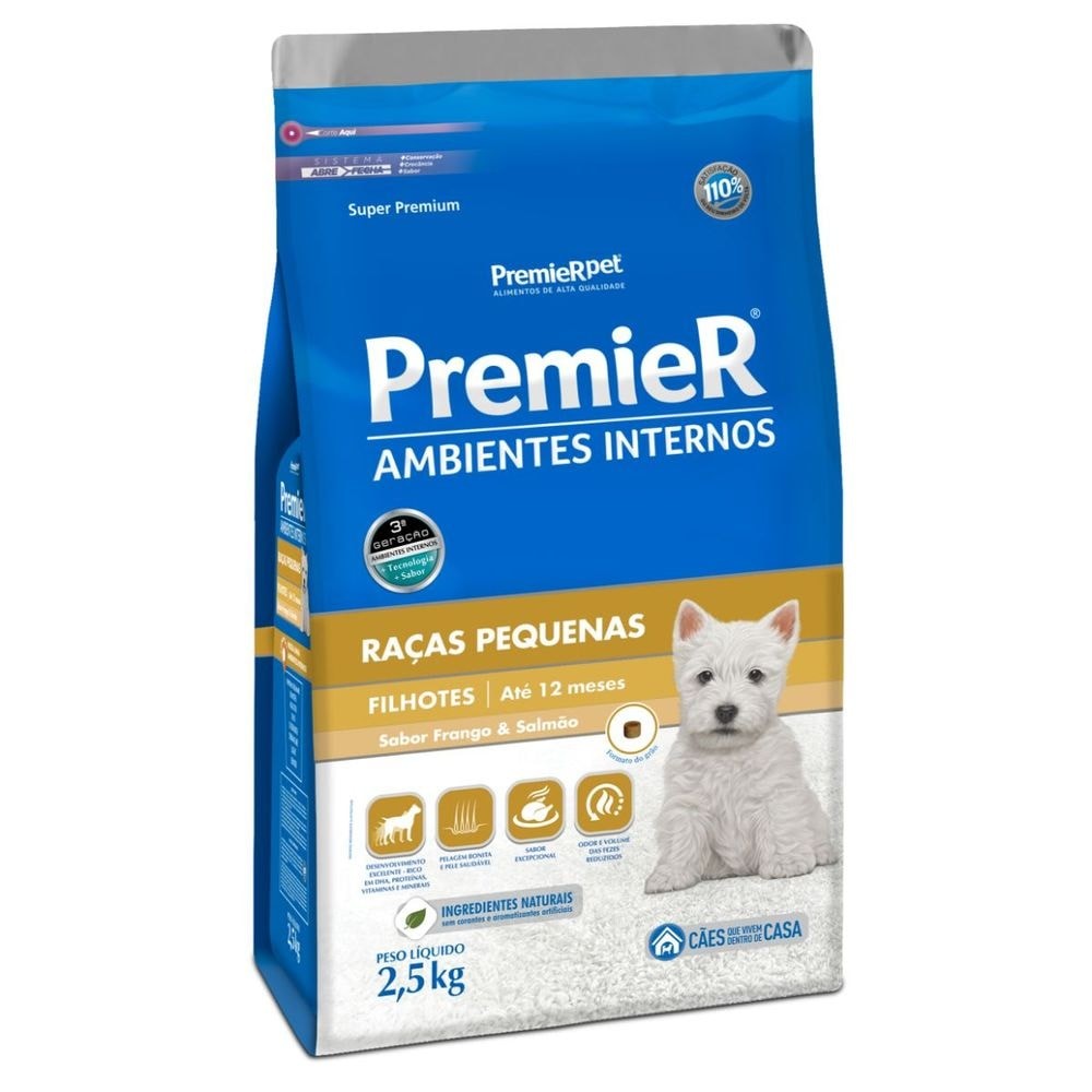 Ração PremieR Ambientes Internos raças pequenas cachorros filhotes frango & salmão 2,5kg