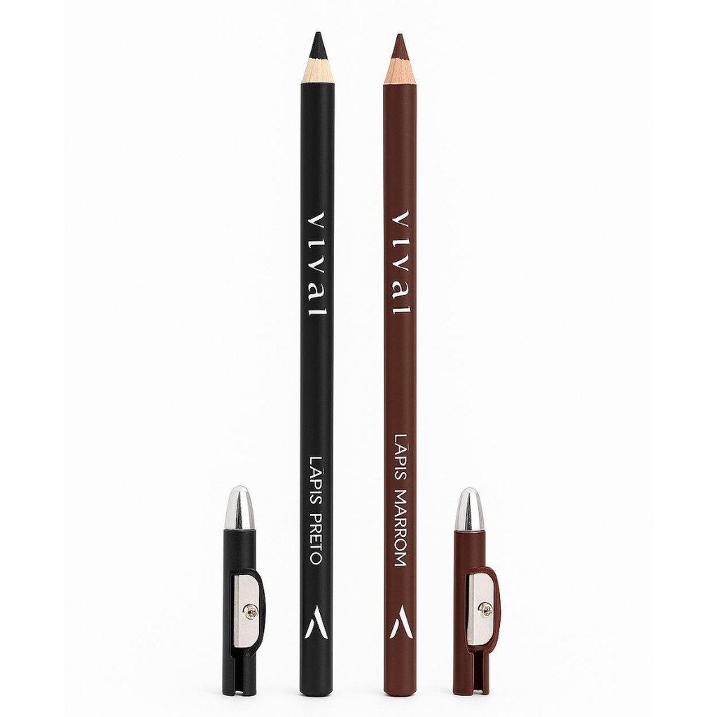 Kit 2 Lápis de Olho Com Apontador Preto e Marrom VIVAI em Oferta na Shopee