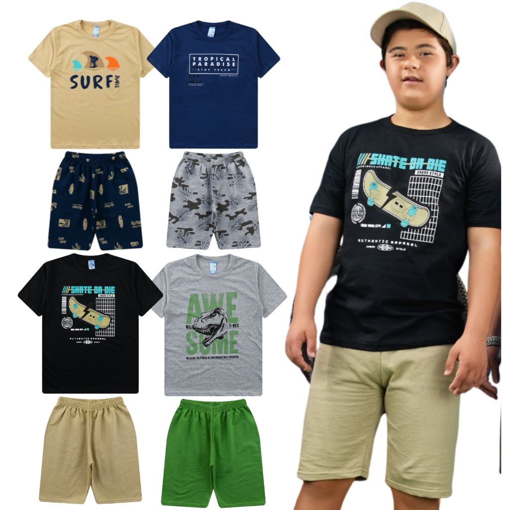 Kit 8 Peças de Roupa Juvenil Menino Camiseta + Bermuda Moletinho 10 ao 16 4 Conjunto Juvenil Verão