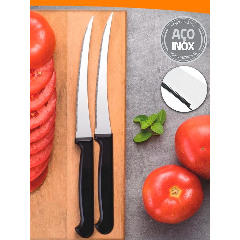 Kit 2 Facas Para Tomate Legumes Chef Profissional 5'' Aço Inox Nano Shop