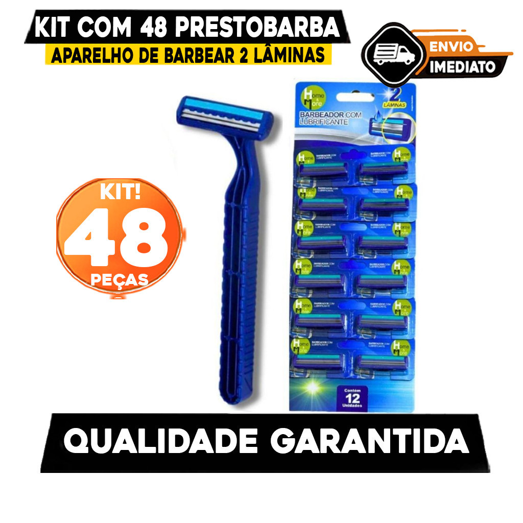 Kit Com 48 Prestobarba Aparelho de Barbear 2 Lâminas Com Fita Lubrificante  Barbeador Descartável Premium