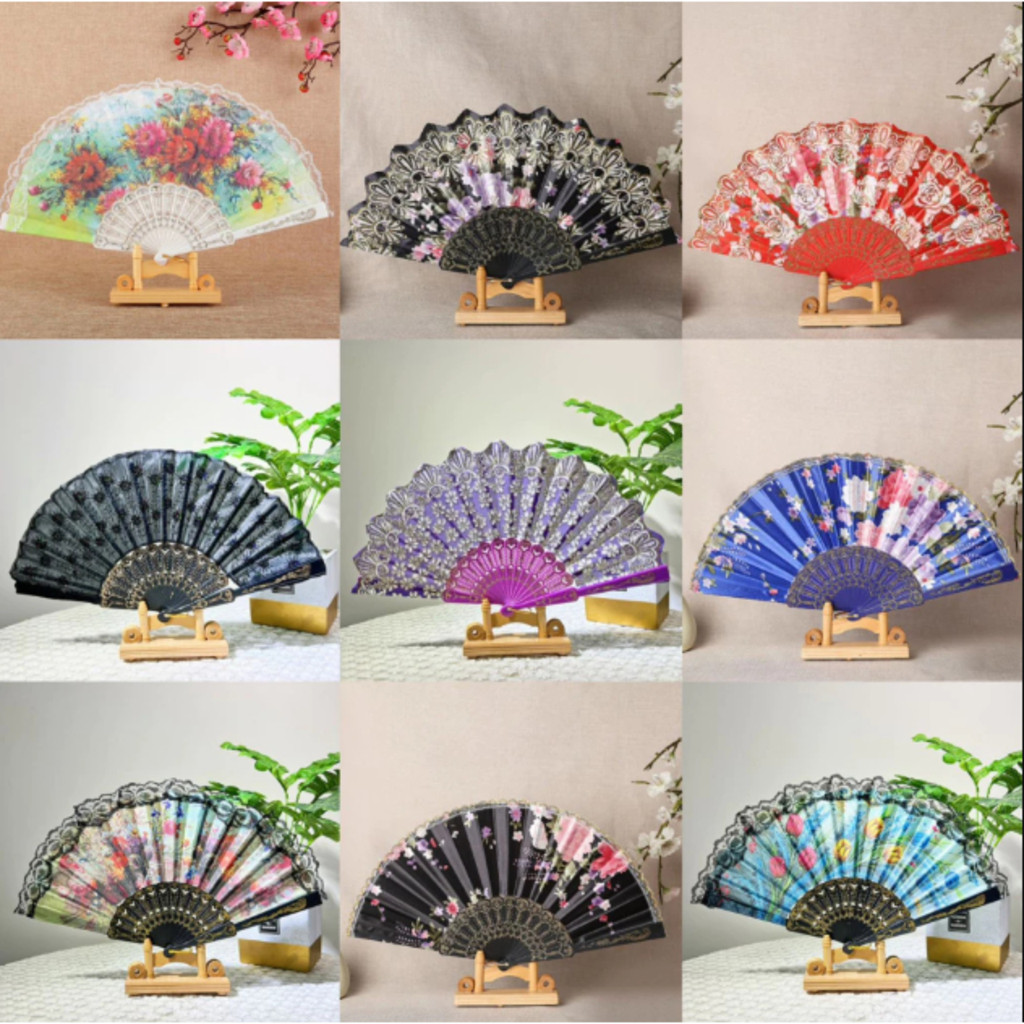 Kit 3/6/12 Leque Dobrável Paetê Luxo com Decoração Brilho para Abanar