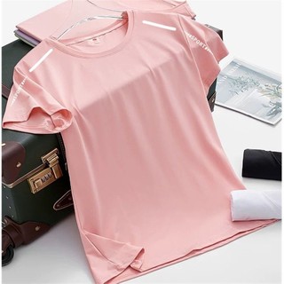 Camiseta Esportiva Solta Listras Reflexivas Estampadas, Respirável, Absorção de Umidade e Casual para Mulheres - Verão