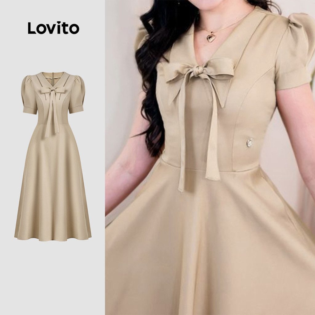 (NEW) Lovito Vestido Casual com Laço Primavera/verão Camurça para Mulheres L149ED1223 em Oferta na Shopee