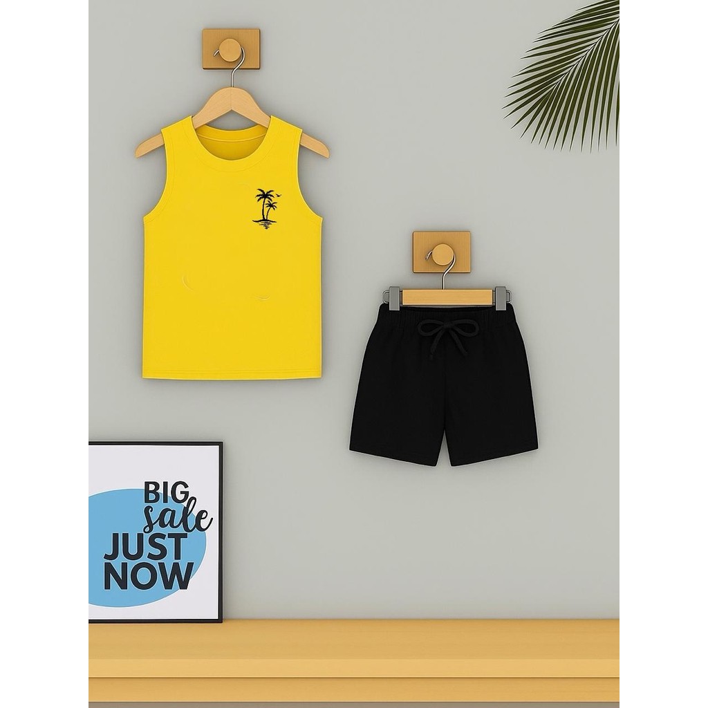 Conjunto Infantil Camiseta Cavada e Bermuda COQUEIRO BASICO Regata Roupa Criança Masculino Verão