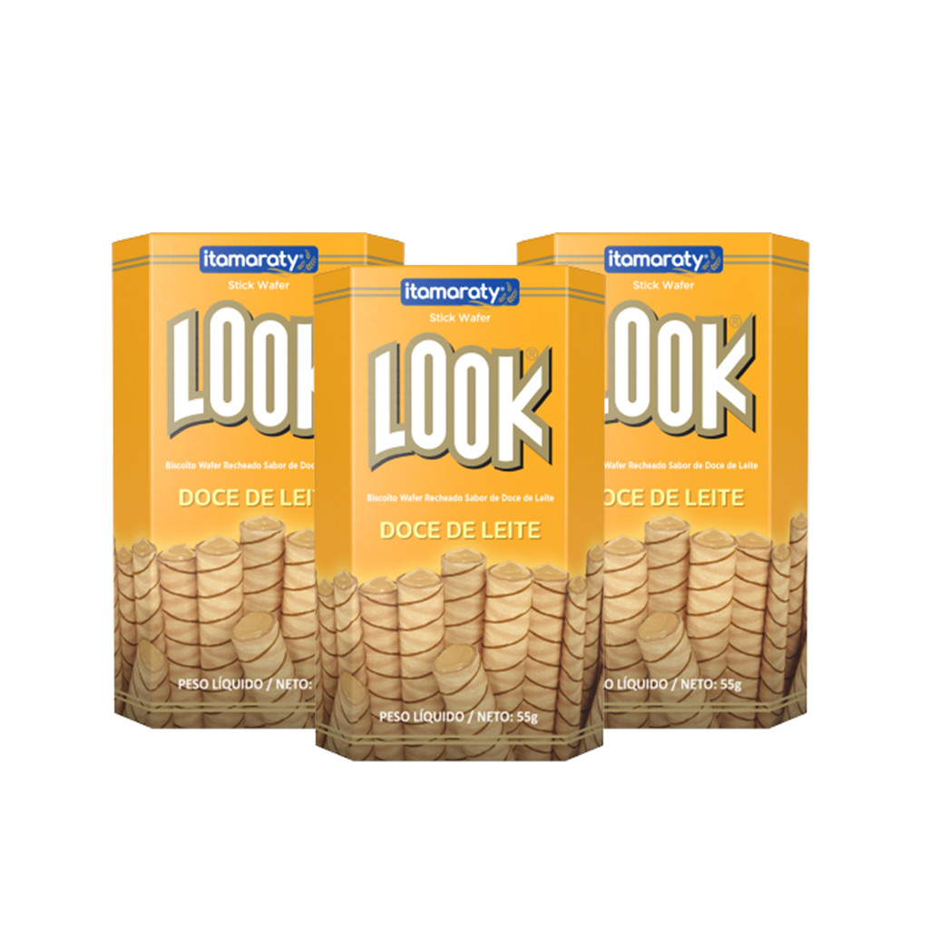 Kit 3 Biscoitos Waffer Recheado Sabor Doce De Leite Stick Look Tubinho 55g Cada P/ Sorvete Lanche