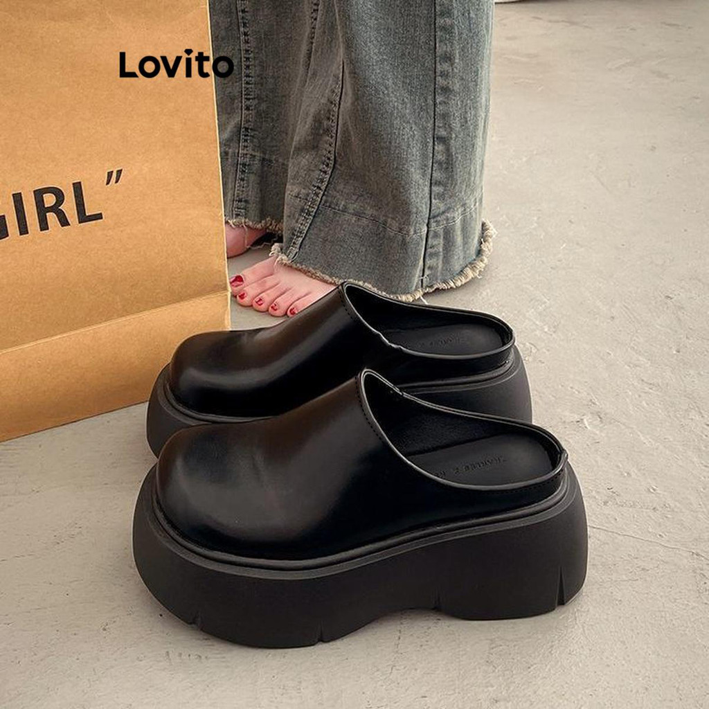 Lovito Casual Liso Ins Moda Sola Grossa Aumentar A Altura Usar Fora Da Sandália Plana Para Mulheres LFA59223 em Oferta na Shopee