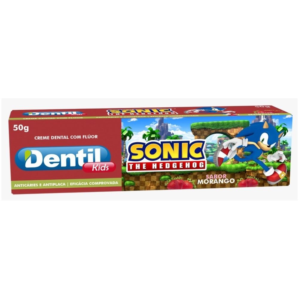 Creme Dental Dentil Kids Sonic The Hedgehog Sabor Morango 50g em Oferta na Shopee