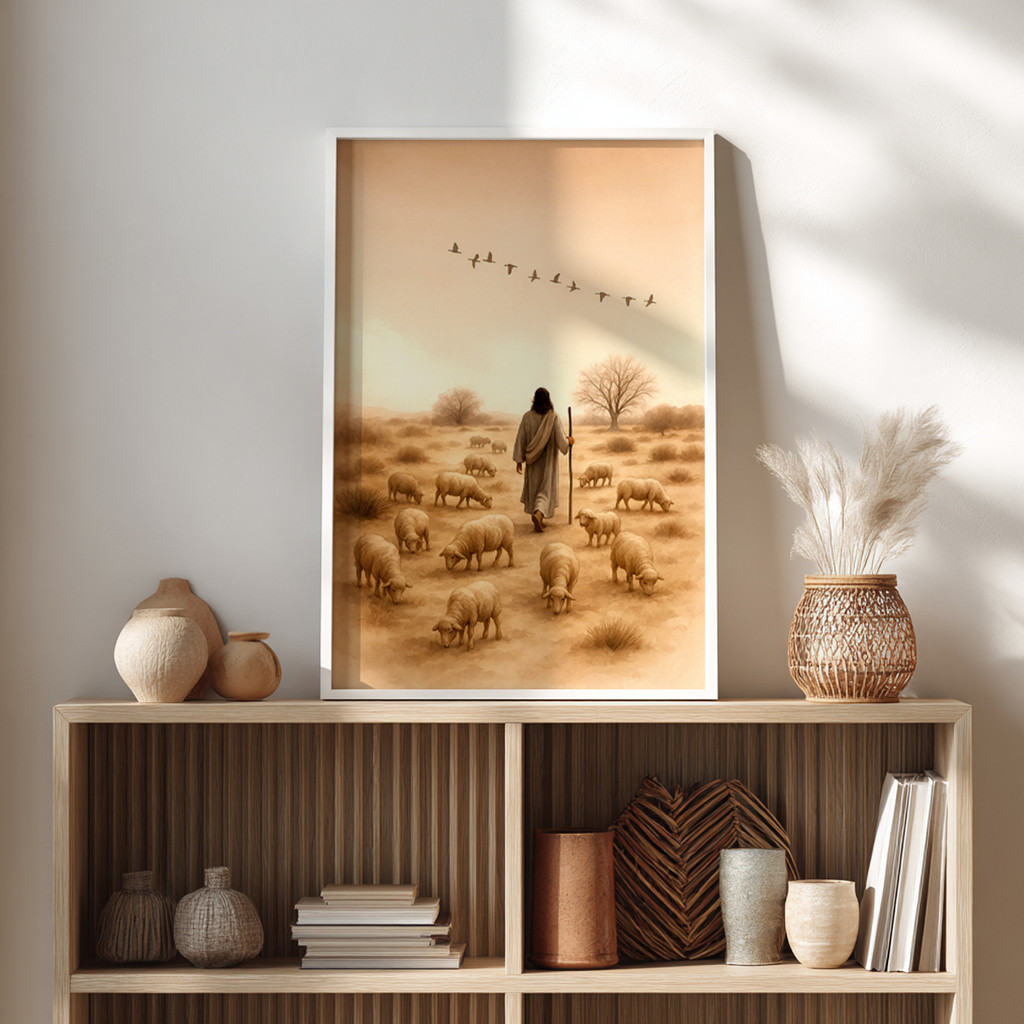 Imagem Quadro Jesus Bom Pastor Religião Fé Cristã Arte Religiosa Paisagem Bíblica Espiritual