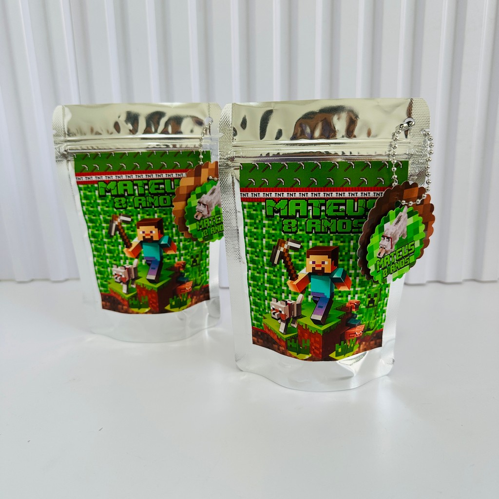 Saquinho Metalizado Ziplock Minecraft Personalizada /Lembrancinha/Festa /Aniversário