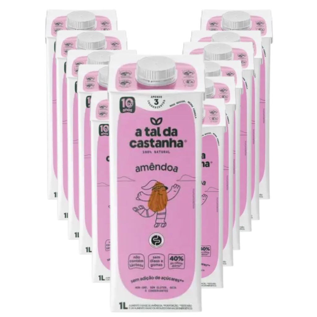 Bebida Vegetal de Amêndoa A Tal da Castanha Zero Lactose Vegano - kit 12 Litros