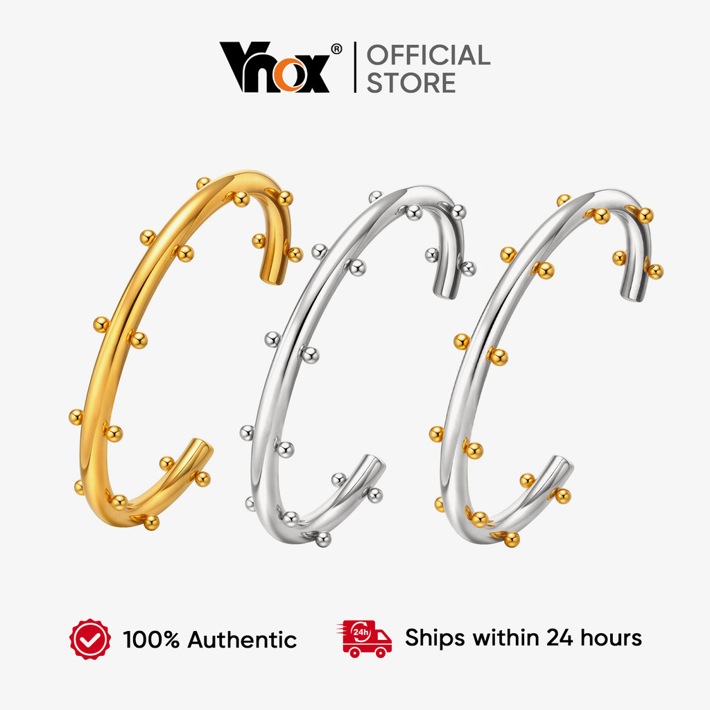 Vnox Ouro Prata Geométrica Frisado Aberto Pulseira Feminina Metal Aço Inoxidável Não Manchar Simples Moda Jóias Presente
