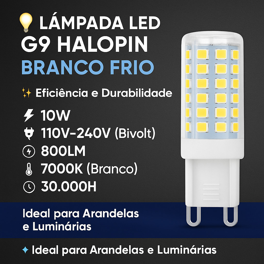 Kit Lampada Led Halopim G9 5w Para Lustre Arandela Branco-Frio