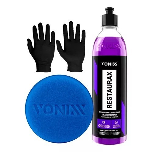 Restaurax Vonixx Restaurador Plásticos Revitalizador 500ml Luva Nitrilica Aplicador