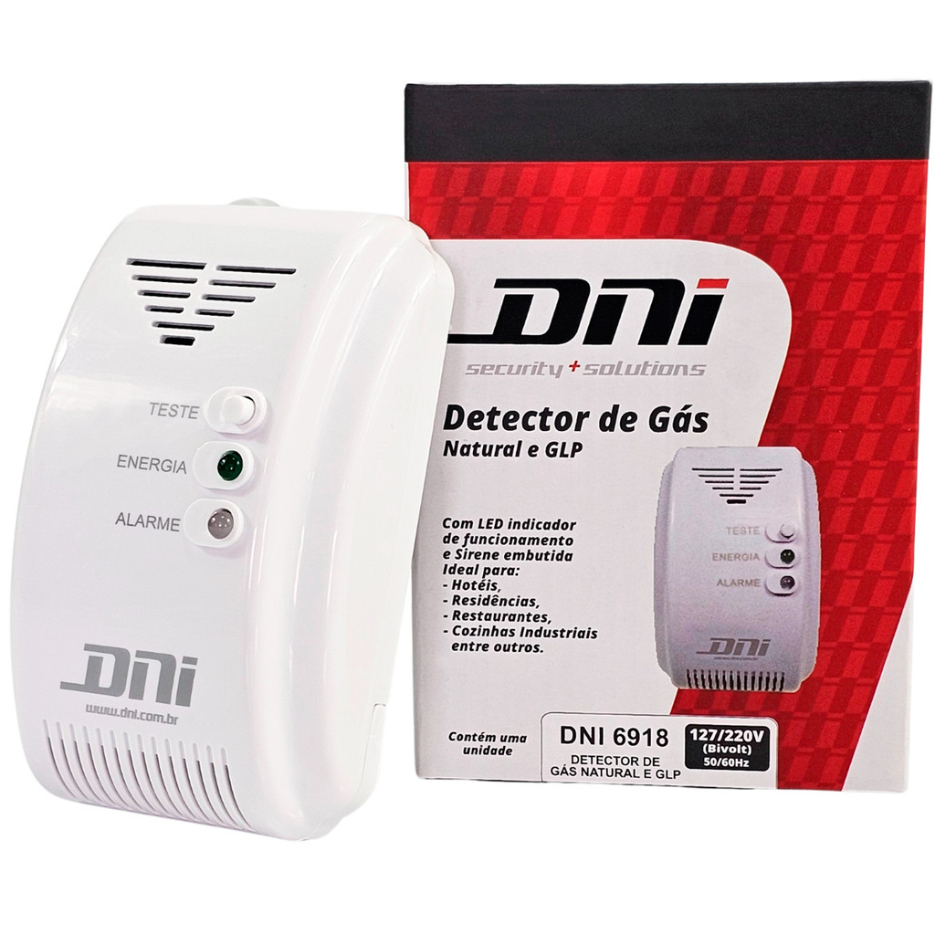 Detector De Gás Natuaral E GLP Bivolt Com Sensor E Alarme - DNI