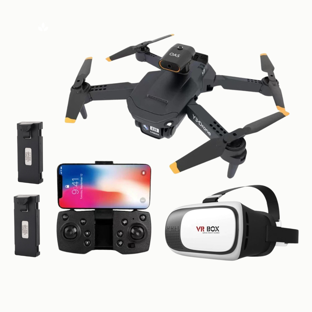 Drone Y3 Max – Câmera Dupla Wi-Fi FPV 2.4GHz, 2 Baterias + Óculos VR