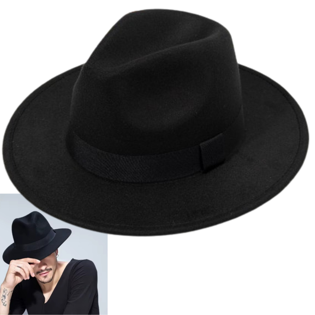 Chapéu Fedora Masculino Feminino Feltro Aba Média Regulável Chapeu Preto Retrô 2025