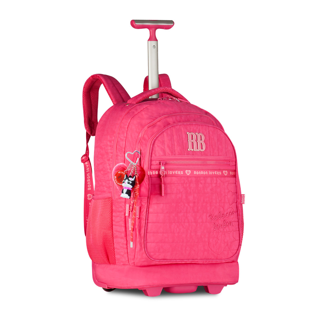 Mochila Carrinho Rebecca Bonbon Bolsa Escolar com Chaveiros
