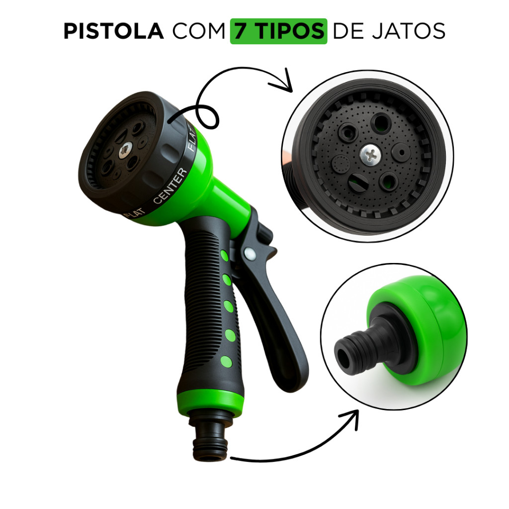 Esguicho Para Mangueira Jardim Flexível Pistola 7 Jatos Bico