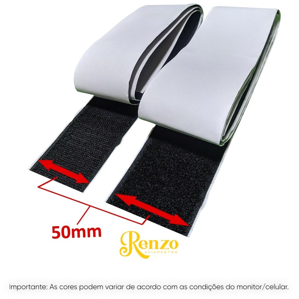 Velcro Auto Adesivo Ultra Forte Macho E Fêmea 50mm Preto e Branco
