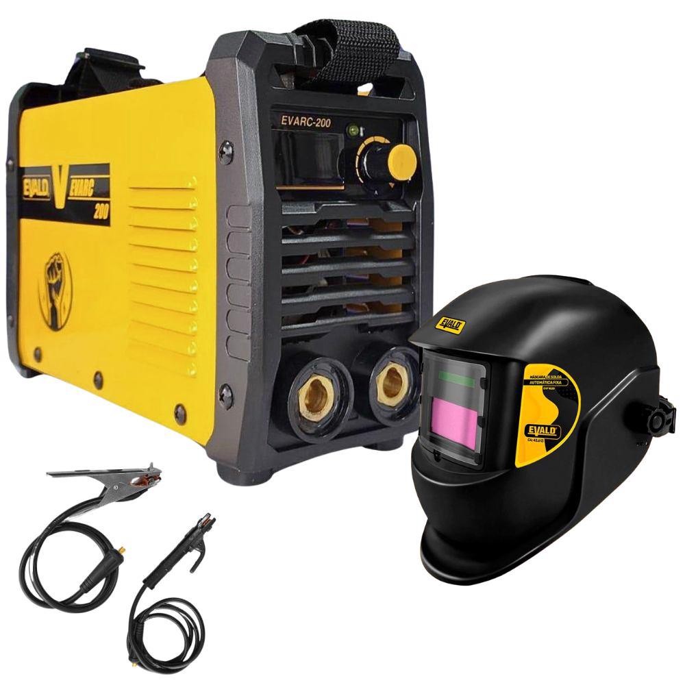 Máquina Solda Inversora MMA 200A Bivolt EVARC-200 com Máscara Automática DIN 11 EVF1020 EVALD