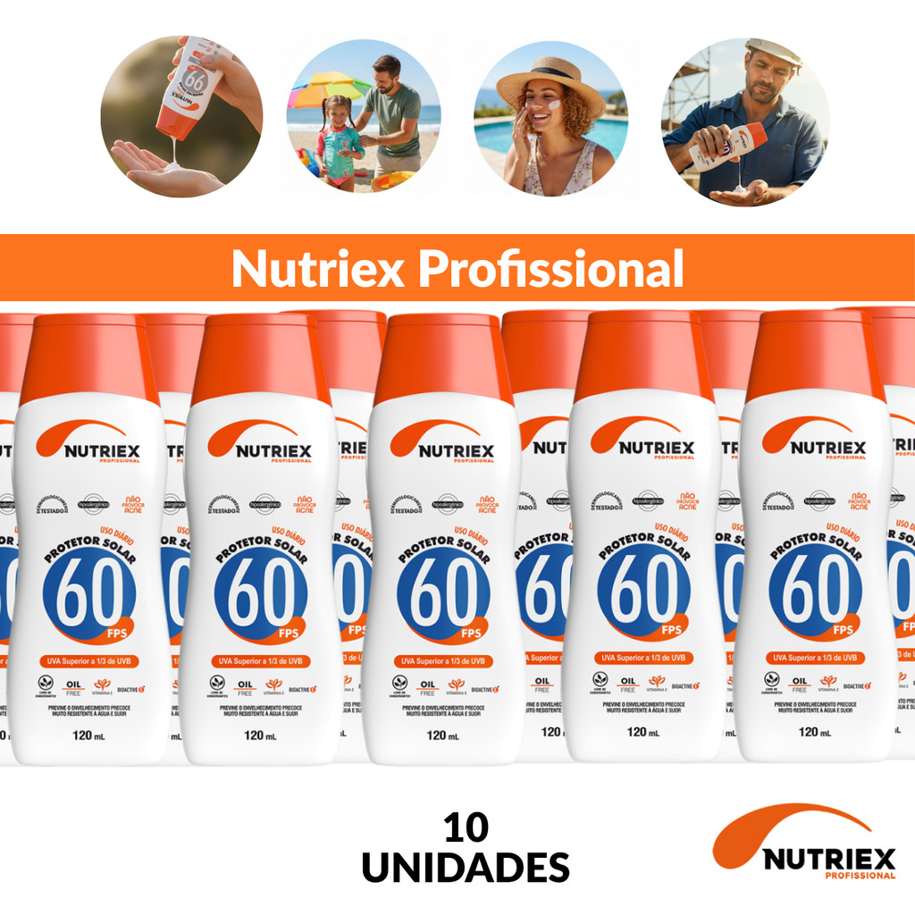 Kit 10 Protetor Solar Nutriex Fps 60 Toque Seco 120ml Proteção Solar Longa Duração Praia Piscina