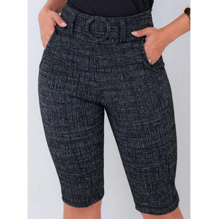 Bermuda Feminina Social Alfaiataria Cintura Alta Elegante Com Cinto Fixo E Bolsos em Oferta na Shopee