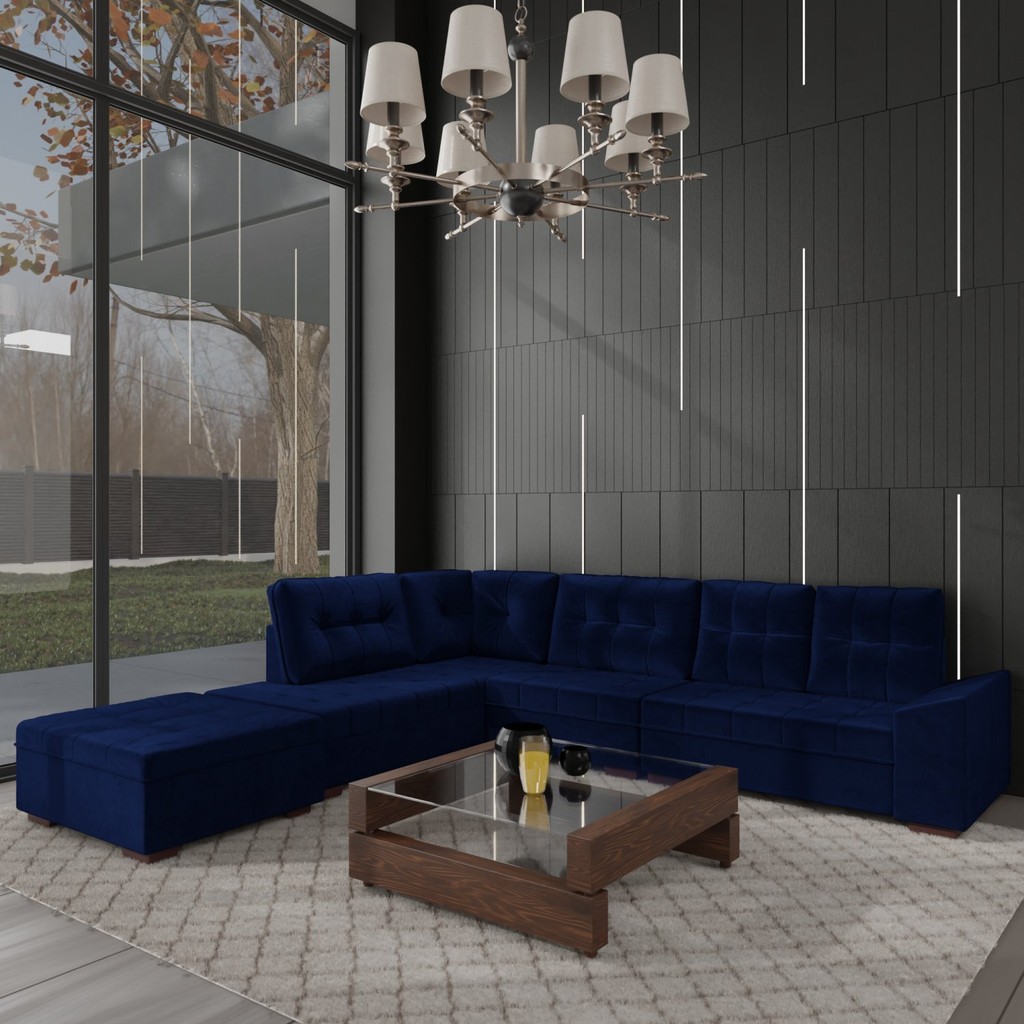 Sofá de Canto 9 Lugares com Puff Leblon em Oferta na Shopee