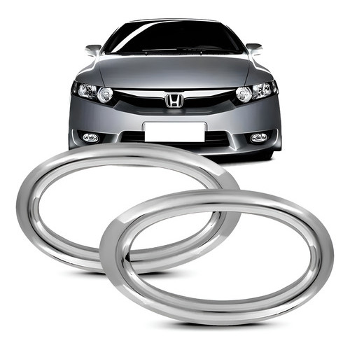 Par Moldura Aplique Farol Milha Civic 2010 2011 Aro Cromado