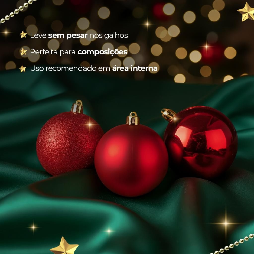 Kit com 6 bolas de natal mistas vermelha com glitter para arvore 7cm · foto 2