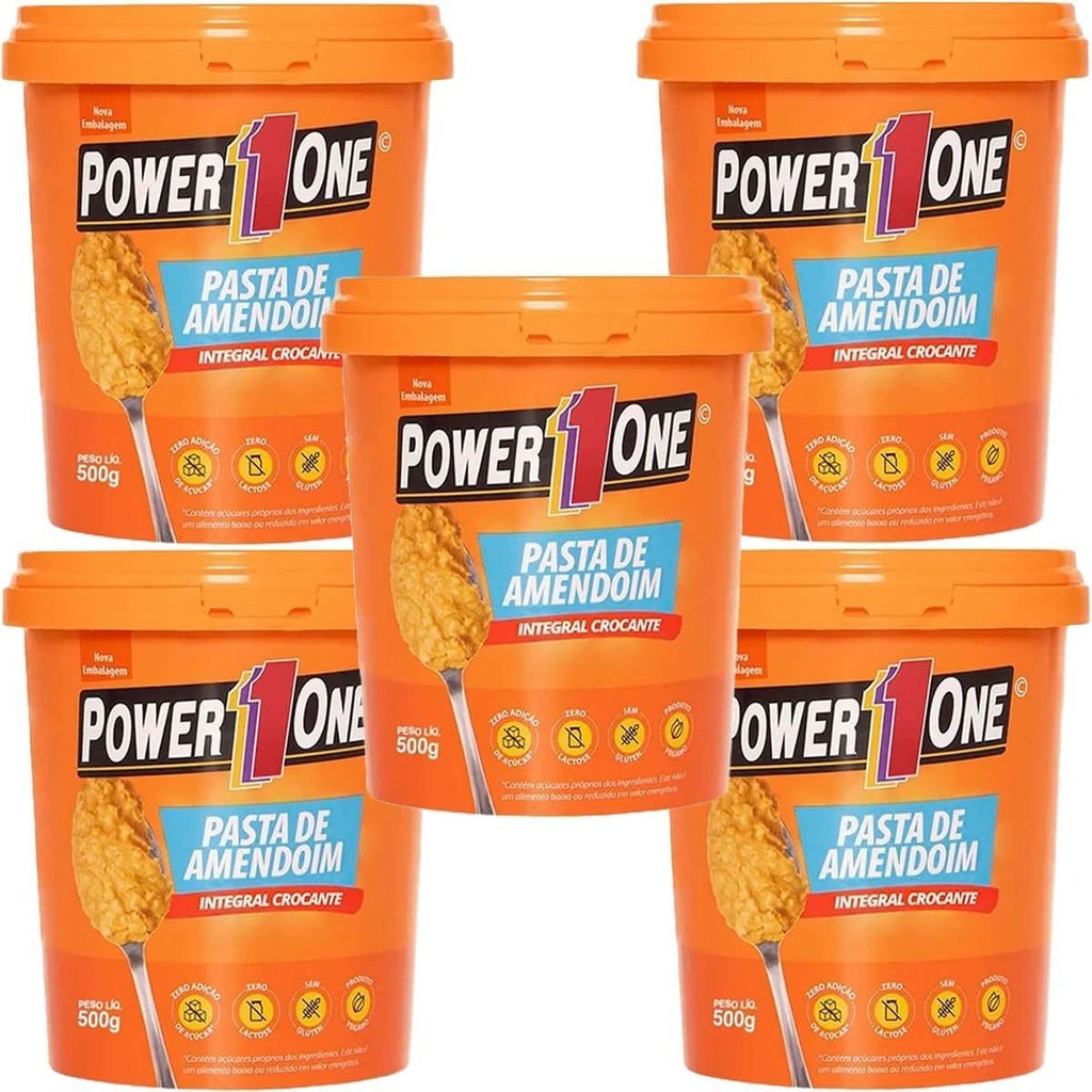 Kit 5X Pasta de Amendoim Integral Crocante - 500g - Power One em Oferta na Shopee