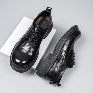 2025 dedo do pé redondo couro genuíno sapatos Derby de sola grossa masculino estilo britânico sapatos de couro Formal le