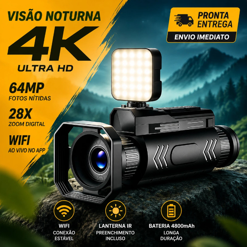 Oculos Visao Noturna 4k 64mp Wifi Monoculo Infravermelho Com Lanterna Caça Gravador 28x