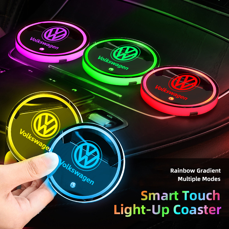 Porta-Copos Brilhantes Para Carro , Tapete De Copo De Água Com Luz LED VW Golf Amarok T5 Phaeton GTI Teramont ID3 , De C