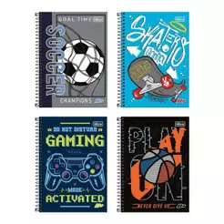 Caderno Espiral Tilibra 1/4 Capa Dura Mais+ 96 Folhas - Embalagem com 4 Unidades (Sortidos)