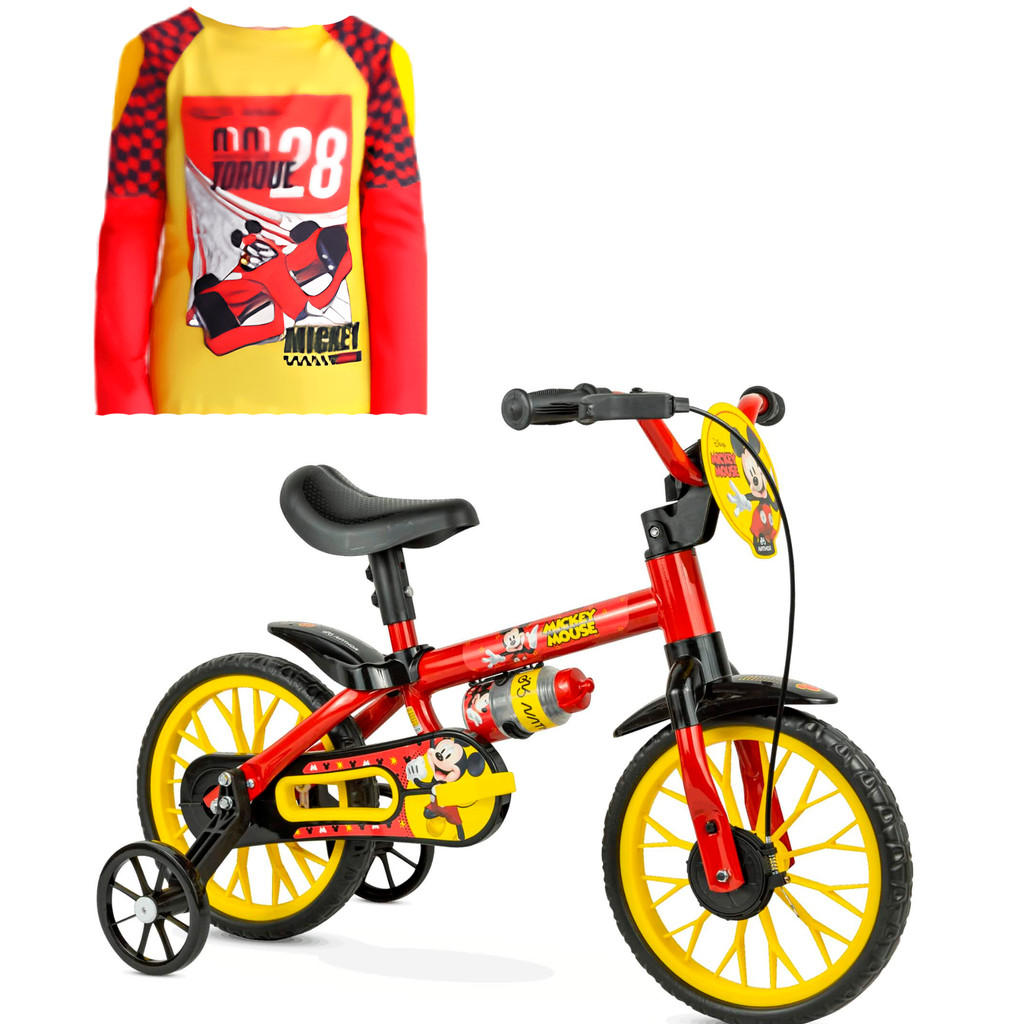 Kit Bicicleta Infantil Aro 12" Mickey Nathor + Camiseta UV +50 Mickey