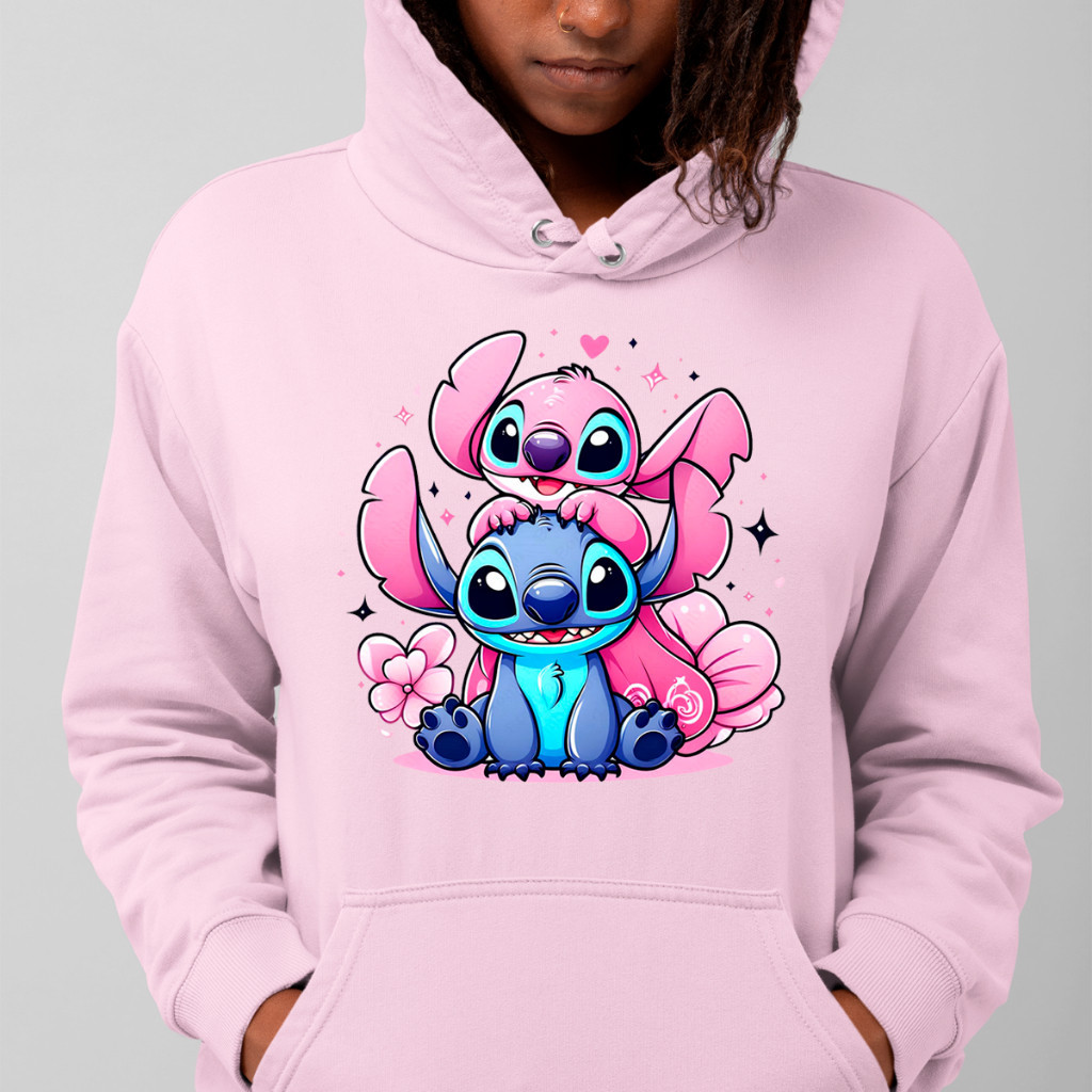 Moletom De Frio Capuz E Bolsos Casal Lilo Stitch Desenho Fofo 100% Algodão Premium Coleção Nova Top
