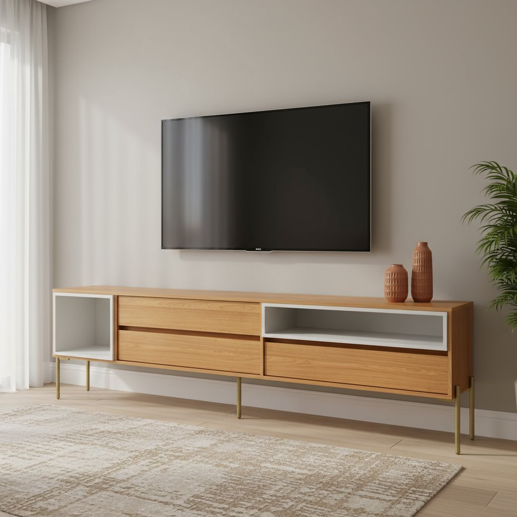 Rack para TV até 60 Polegadas 100% MDF 224cm Metálicos Florença Marrom Freijo/Off White