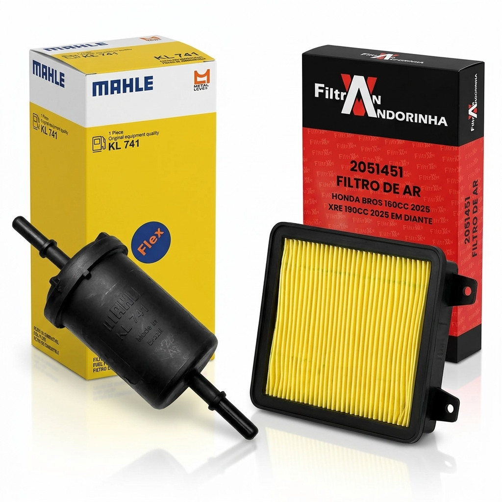 KIT MANUTENÇÃO REVISÃO MOTO HONDA BROS 160 XRE 190 2025 FILTRO DE AR MOTO FILTRAN + FILTRO DE COMBUSTIVEL MAHLE