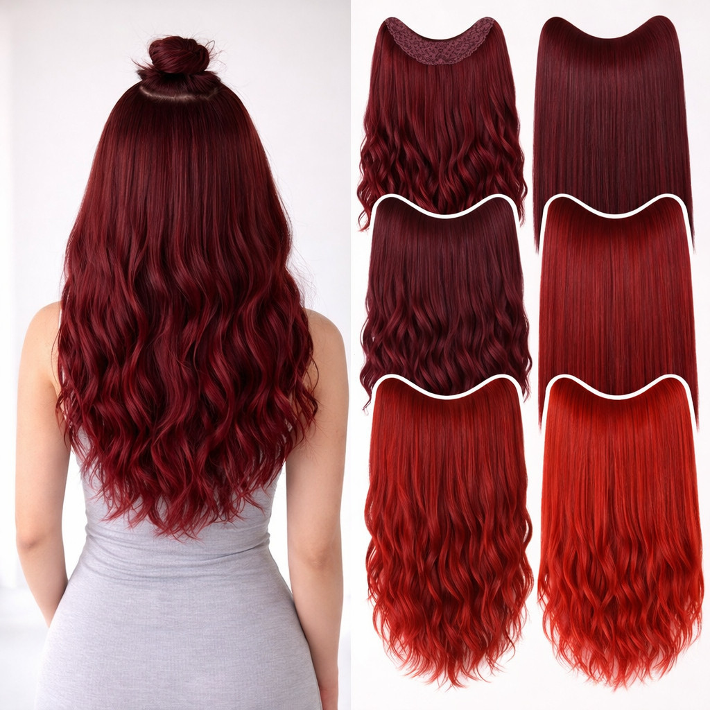 Extensão de Cabelo Tic Tac Vermelho Auburn Cereja Marsala Cobre Vinho Cabelo Humano Orgânico Mega Ondulado Liso 9451klkl
