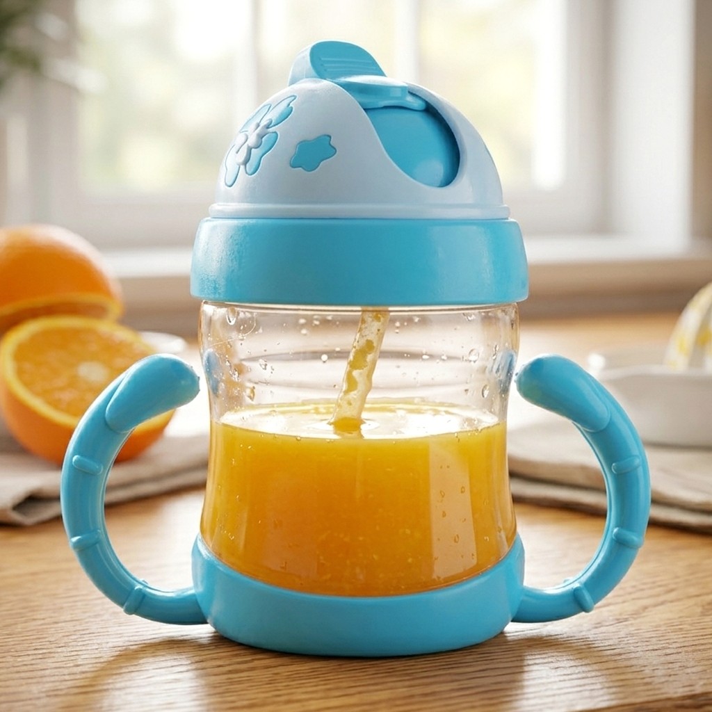 AGarrafa de Água Infantil 200ml com Canudo Tampa e Alça Copo para Bebê Portátil
